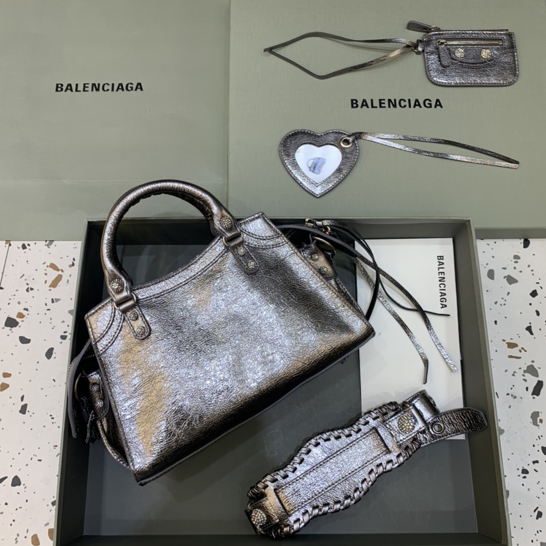 Balenciaga Neo Cagole XS Handbag With Rhinestones Shoulder Bag Silver Gray